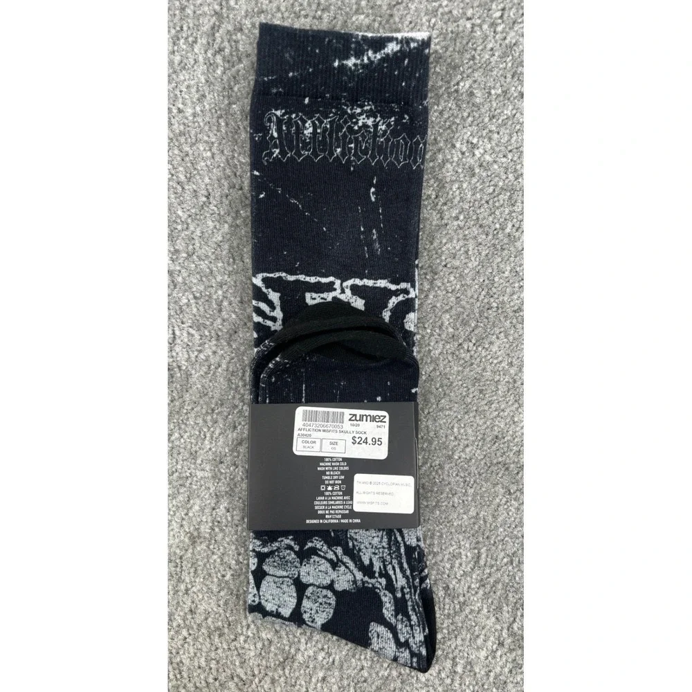 Affliction Misfits Skully Crew Socks Mens Black Punk Rock Skater Goth Grunge NWT
